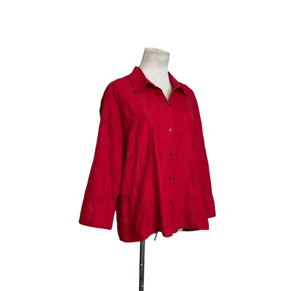 Sag Harbor red faux suede 3/4 sleeves button shirt size Large - Picture 2 of 7